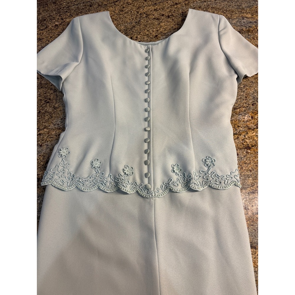 R&M Richards Karen Kwong‎ Blue Embroidered Beaded Sheath Maxi Dress Size 14 - Picture 8 of 10